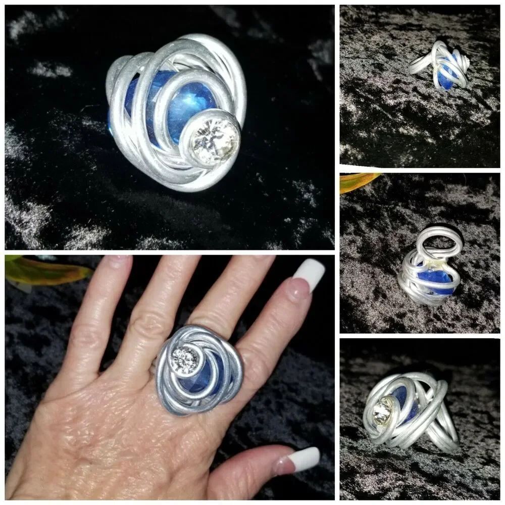 Large Blue and Silver Statement Ring